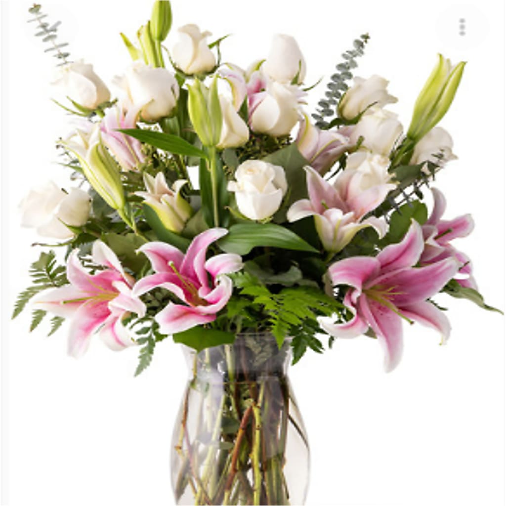 lily and white rose bouquet Premium Unforgettable Rose Lilly White – white flower arrangement | Pleasanton, CA