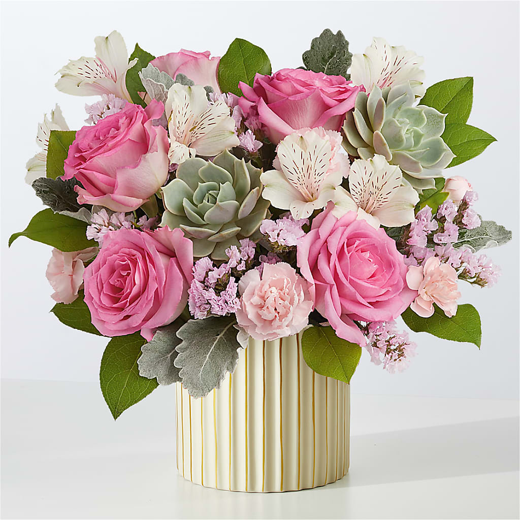 Dusty Rose Bouquet with Ivory Vase – Albertsons, Pleasanton CA